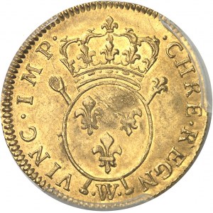 Louis XV (1715-1774). Louis d’or aux insignes, 2e type, flan neuf 1716, W, Lille.