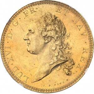 Louis XVI (1774-1792). Essai en Or de l'écu par Droz ou écu de Calonne, tranche à six viroles 1786, A, Paris.