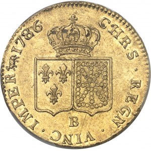 Louis XVI (1774-1792). Double louis d’or à la tête nue 1786, 1er semestre, B, Rouen.
