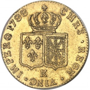 Louis XVI (1774-1792). Double louis d’or à la tête nue 1788, 1er semestre, K, Bordeaux.
