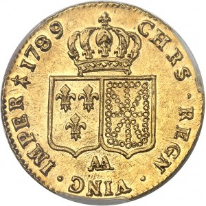Louis XVI (1774-1792). Double louis d’or à la tête nue 1789, 1er semestre, AA, Metz.