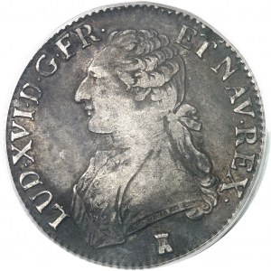 Louis XVI (1774-1792). Écu aux rameaux d’olivier 1777, T, Nantes.