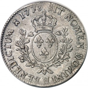 Louis XVI (1774-1792). Écu aux rameaux d’olivier 1778, H, La Rochelle.