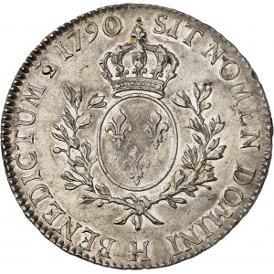 Louis XVI (1774-1792). Écu aux rameaux d’olivier 1790, H, La Rochelle.