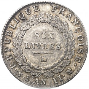 Convention (1792-1795). Écu de 6 livres FRANÇOISE 1793, L, Bayonne.