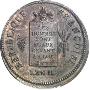 Convention (1792-1795). Deux sols à la balance daté, refrappe 1793, B, Rouen.