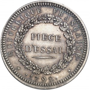 Convention (1792-1795). Essai au module de 2 sols en argent, grand module 1792, Paris.