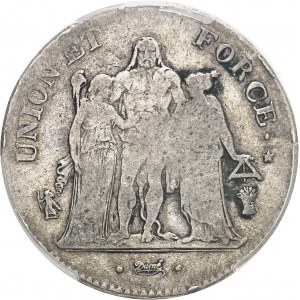 Directoire (1795-1799). 5 francs Union et Force An 7, BB, Strasbourg.