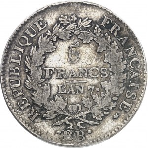 Directoire (1795-1799). 5 francs Union et Force An 7, BB, Strasbourg.