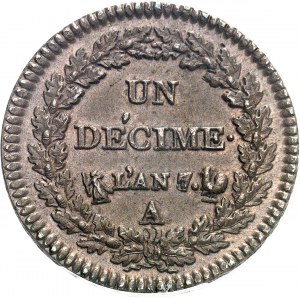 Directoire (1795-1799). Un décime Dupré An 7/5 - coq sur corne, A/B, Paris.