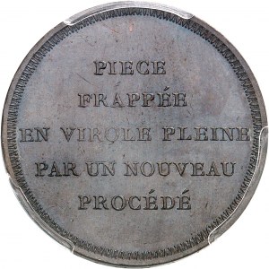Consulat (1799-1804). Essai de frappe en virole pleine, au module de 5 francs, par Gatteaux AN 10 (1801), Paris.