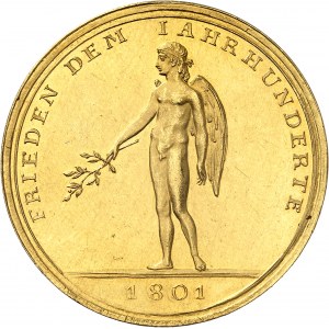 Consulat (1799-1804). Médaille d’Or (aussi Demi-portugalöser de 5 ducats) pour la Paix de Lunéville, par Abraham Abramson 1801, Berlin.