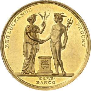 Consulat (1799-1804). Médaille d’Or (aussi Demi-portugalöser de 5 ducats) pour la Paix d’Amiens entre la France et l’Angleterre, par Abraham Abramson 1802, Berlin ?