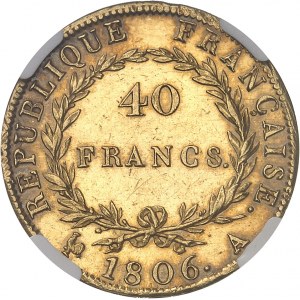 Premier Empire / Napoléon Ier (1804-1814). 40 francs République, tête nue 1806, A, Paris.