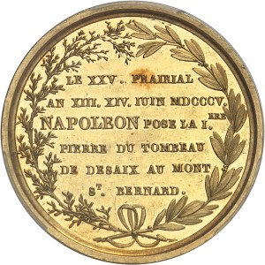 Premier Empire / Napoléon Ier (1804-1814). Médaille d’Or, pose de la première pierre du tombeau de Desaix au Mont Saint-Bernard par Napoléon le 14 juin 1805 1805, Paris.