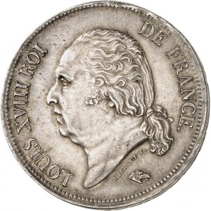 Louis XVIII (1814-1824). 5 francs buste nu, frappe fautée 1817, W, Lille.