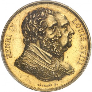 Louis XVIII (1814-1824). Médaille d’Or, rétablissement de la statue d’Henri IV sur le pont Neuf à Paris ND (1818), Paris.