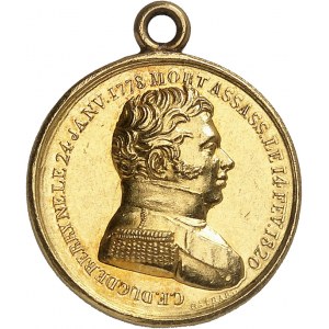 Henri V (1820-1883). Médaillette Or, le duc de Berry et la duchesse de Berry en deuil, par Gayrard ND (1820), Paris.
