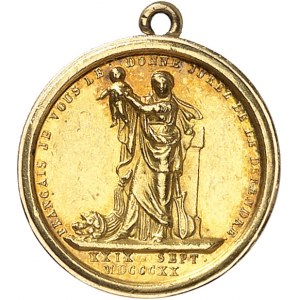 Henri V (1820-1883). Médaillette Or, la Providence donne le duc de Bordeaux à la France, par Domard ND (1820), Paris.