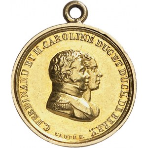 Henri V (1820-1883). Médaillette Or, pour sa naissance, Vivez pour le servir, mourez pour le défendre, par Caqué 1820, Paris.