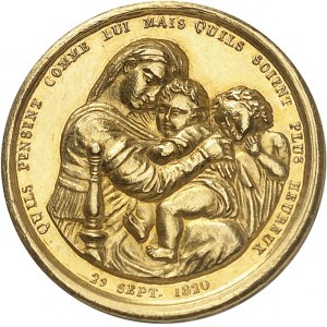 Henri V (1820-1883). Médaillette Or, pour sa naissance, d’après la Vierge à la chaise de Raphaël ND (1820), Paris.