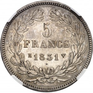 Louis-Philippe Ier (1830-1848). 5 francs Domard, tranche en relief 1831, H, La Rochelle.