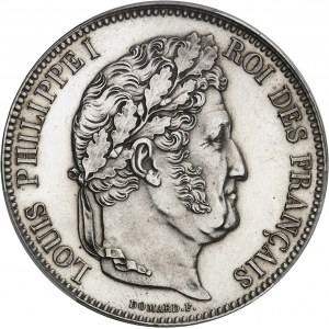Louis-Philippe Ier (1830-1848). 5 francs tête laurée, Flan bruni (PROOF) 1834, A, Paris.