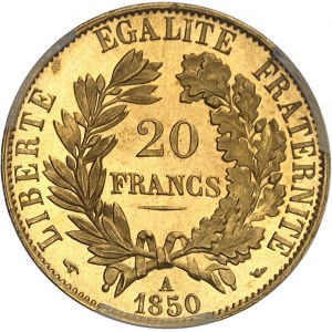 IIe République (1848-1852). 20 francs Cérès Flan bruni (PROOF) 1850, A, Paris.