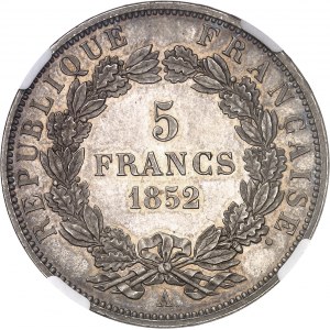 IIe République (1848-1852). 5 francs Louis-Napoléon Bonaparte, Flan bruni (PROOF) 1852, A, Paris.