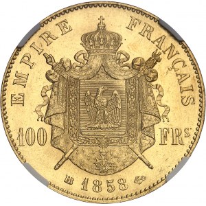Second Empire / Napoléon III (1852-1870). 100 francs tête nue 1858, BB, Strasbourg.