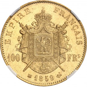 Second Empire / Napoléon III (1852-1870). 100 francs tête nue 1859, BB, Strasbourg.