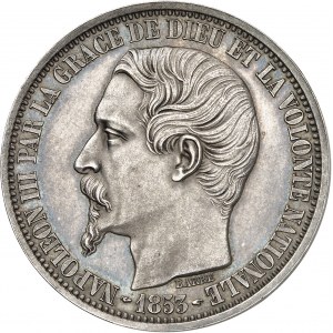 Second Empire / Napoléon III (1852-1870). Essai de 5 francs tête nue, grosse tête, par Barre 1853, A, Paris.