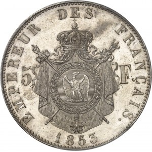 Second Empire / Napoléon III (1852-1870). Essai de 5 francs tête nue par Bouvet 1853, Paris.