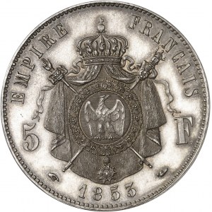 Second Empire / Napoléon III (1852-1870). Essai de 5 francs tête laurée par Bouvet 1853, Paris.