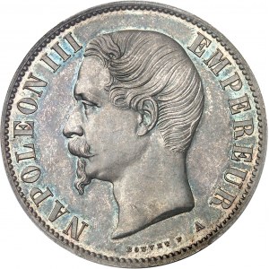 Second Empire / Napoléon III (1852-1870). Essai de 5 francs tête nue, tranche lisse 1853, A, Paris.