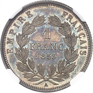 Second Empire / Napoléon III (1852-1870). 1 franc tête nue, Flan bruni (PROOF) 1853, A, Paris.