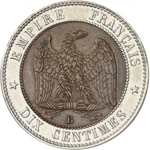 Second Empire / Napoléon III (1852-1870). 10 centimes tête nue, flan bimétallique 1857, B, Rouen.