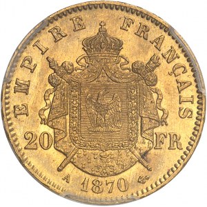Second Empire / Napoléon III (1852-1870). 20 francs tête laurée 1870, A, Paris.