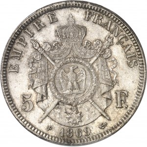 Second Empire / Napoléon III (1852-1870). 5 francs tête laurée, petit BB 1869, BB, Strasbourg.
