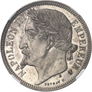 Second Empire / Napoléon III (1852-1870). Essai de 5 francs tête laurée par Veyrat 1870, E, Paris ou Bruxelles ?
