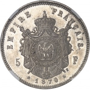 Second Empire / Napoléon III (1852-1870). Essai de 5 francs tête laurée par Veyrat 1870, E, Paris ou Bruxelles ?