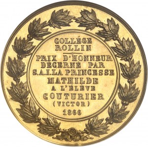 Second Empire / Napoléon III (1852-1870). Médaille d’Or, Prix d’Honneur du Collège Rollin, avec attribution 1866, Paris.