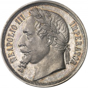 Second Empire / Napoléon III (1852-1870). Médaille monétiforme satirique au module de 5 francs, tranche striée 1870.