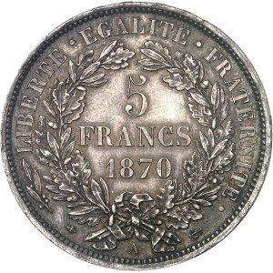 Gouvernement de Défense Nationale (1870-1871). 5 francs Cérès, avec légende 1870, A, Paris.