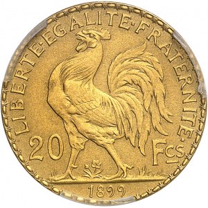 IIIe République (1870-1940). Essai-piéfort de 20 francs Marianne, flan mat 1899, Paris.