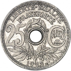 IIIe République (1870-1940). Essai de 25 centimes Lindauer, petit module 1913, Paris.