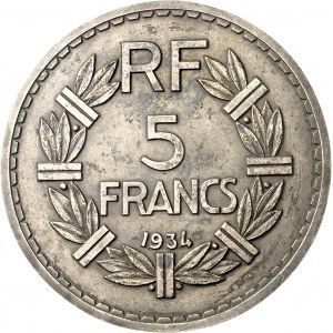 IIIe République (1870-1940). Paire d’épreuves de 5 francs Lavrillier, en galvanotypie 1934, Paris.