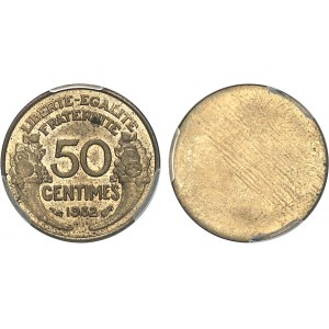 IIIe République (1870-1940). Paire d’épreuves unifaces, avers et revers, de 50 centimes Morlon 1932, Paris.