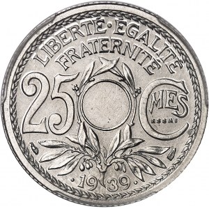 IIIe République (1870-1940). Essai de 25 centimes Lindauer en nickel, non perforé 1939, Paris.