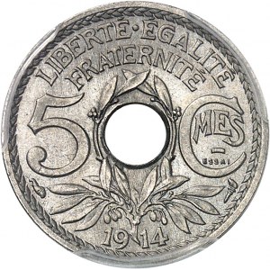 IIIe République (1870-1940). Essai de 5 centimes Lindauer 1914, Paris.